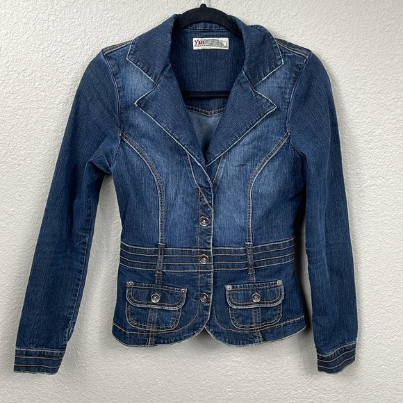 YMI Stretch Denim Jean Jacket Princess Seam Fitted Sz M - Picture 1 of 13